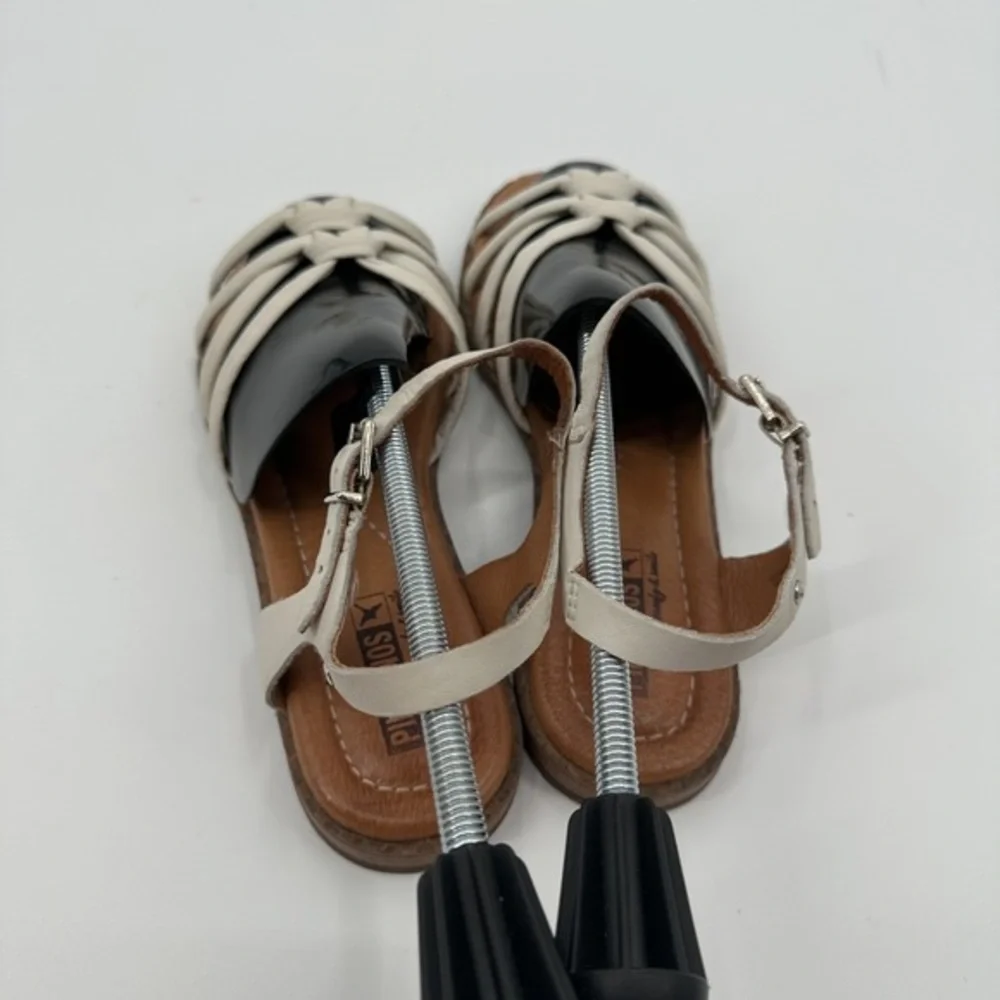 PIKOLINOS Cream Strappy Leather Knot Sandals